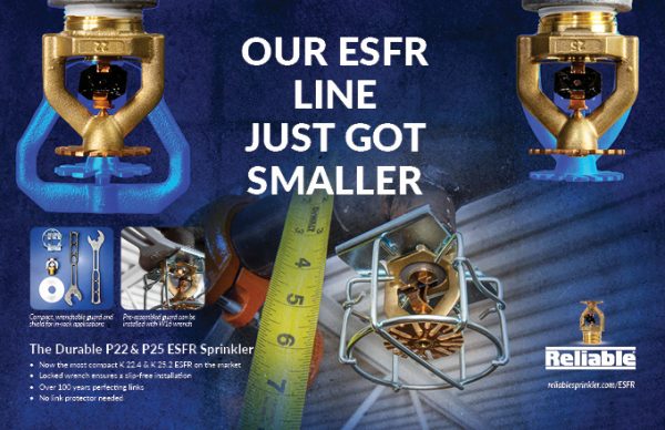 Thumbnail of ESFR advertisment with the P22 and P25 large and overlaying previous ESFR sprinklers by Relialbe